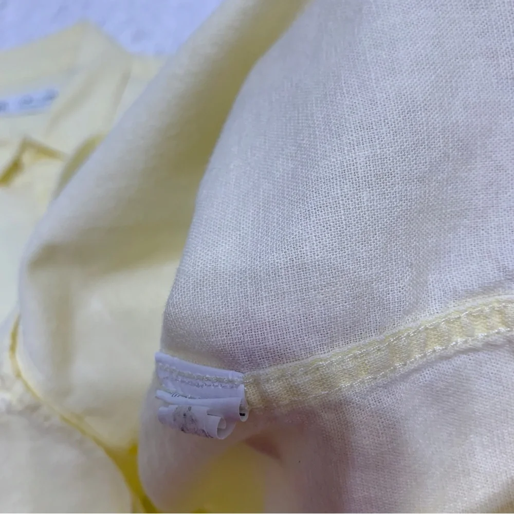 Zara boy's Short Sleeve linen blend button‎ up Shirt in light yellow